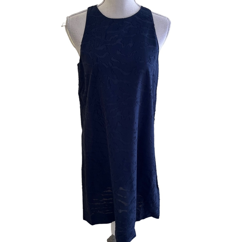Vince Navy Blue Fil Coupe Cotton/Silk Sleeveless Shift Dress 8